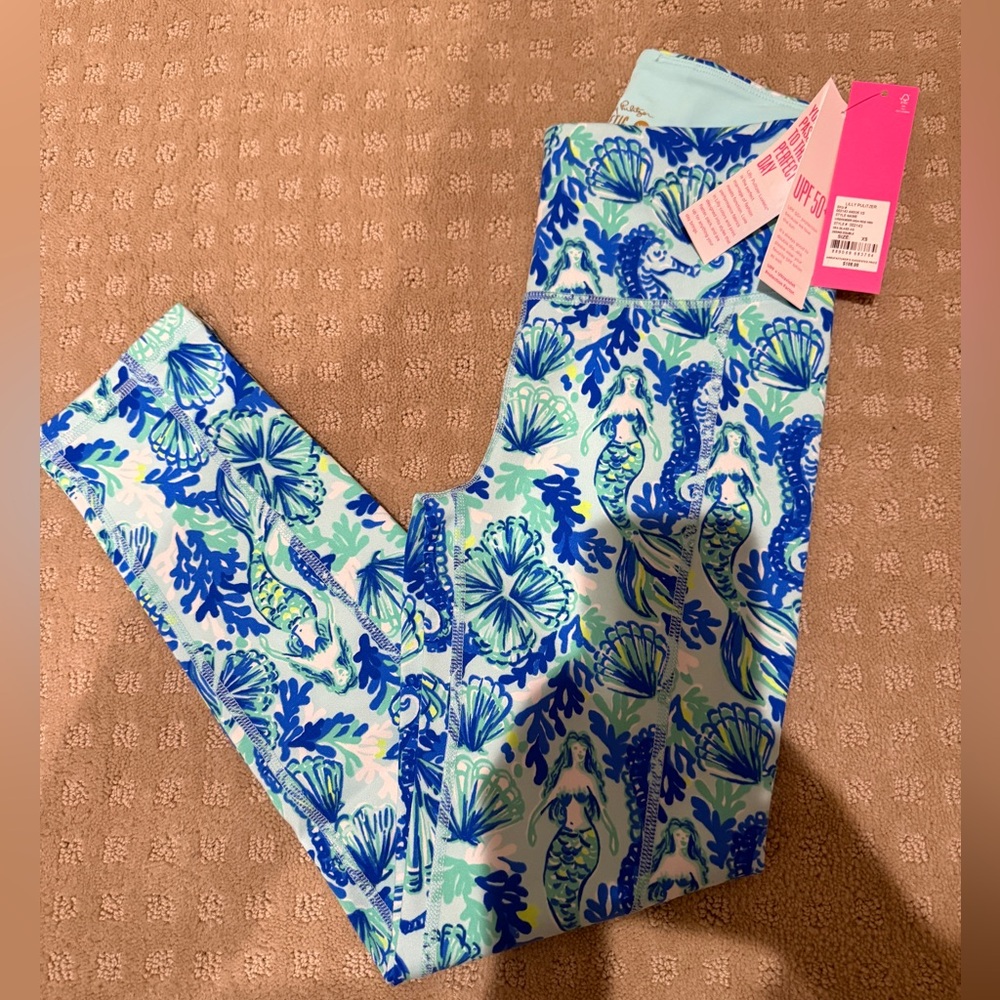 Lilly Pulitzer Aqua and Blue Seahorse Leggings Size XS